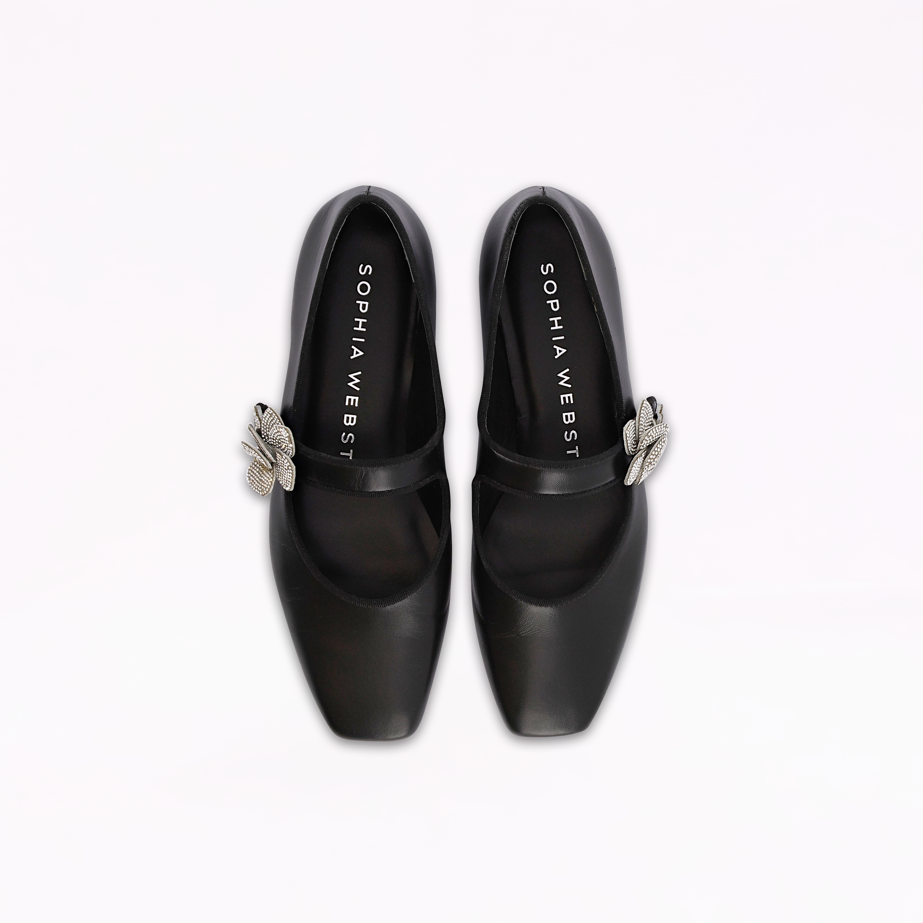 Titania Black Crystal Flower Leather Mary Jane Ballet Flat