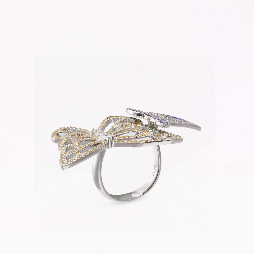 Papillon Silver Violet Citrine Statement Ring