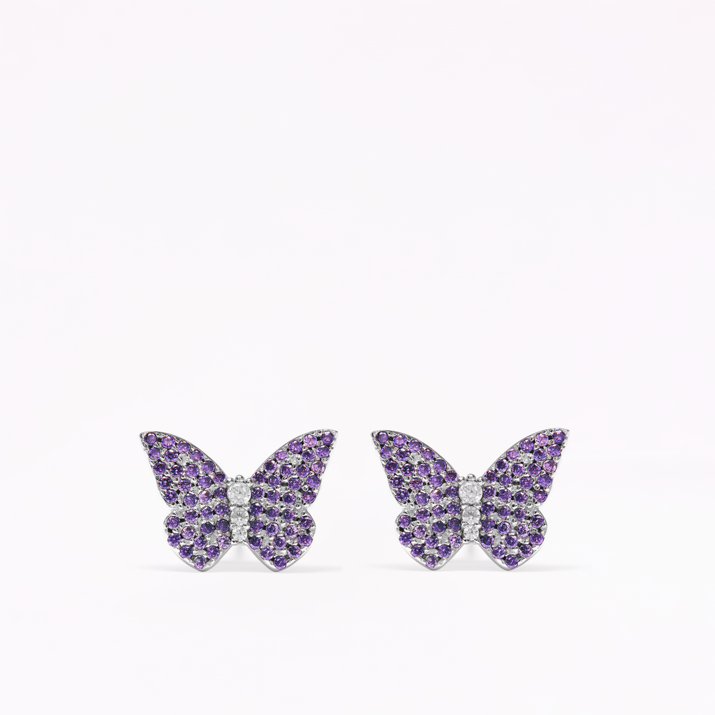 Papillon Silver Violet Stud Earrings