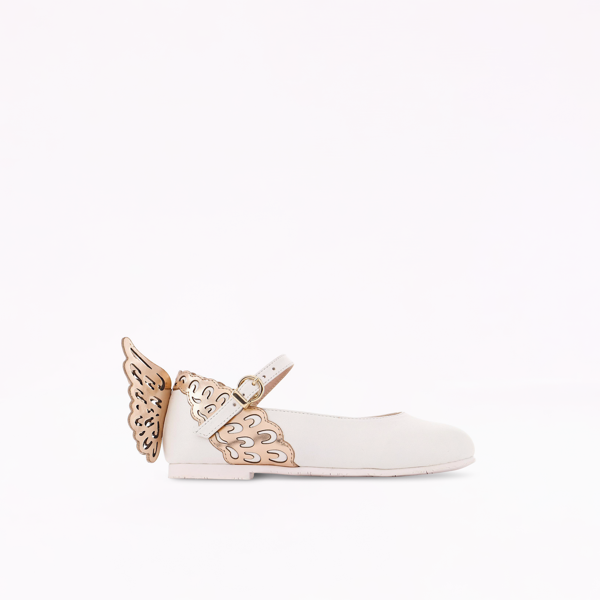 Evangeline Butterfly Girls White & Rose Gold Flat Shoe – Sophia